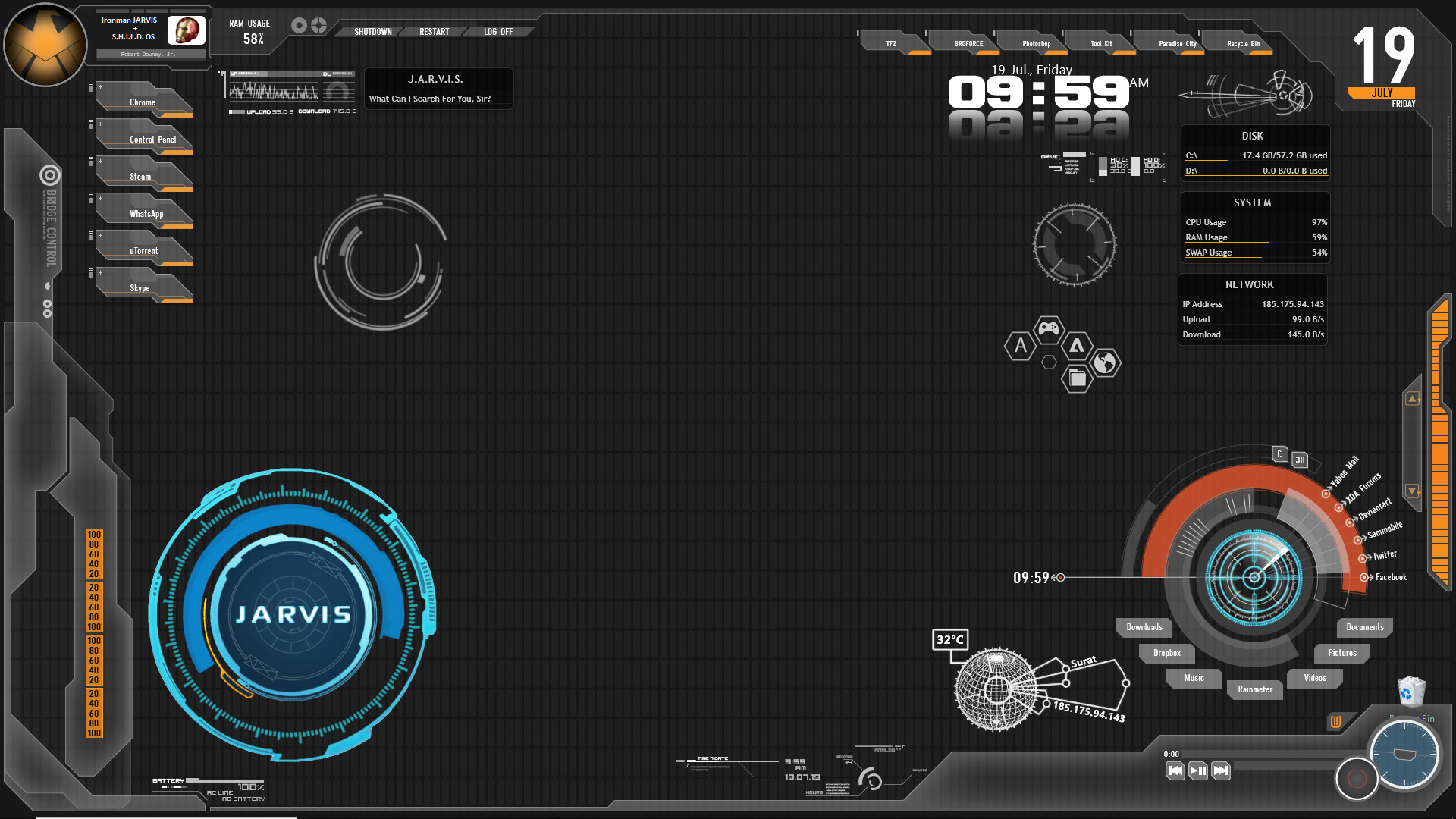 J A R V I S S H I E Ld Os Rainmeter Theme